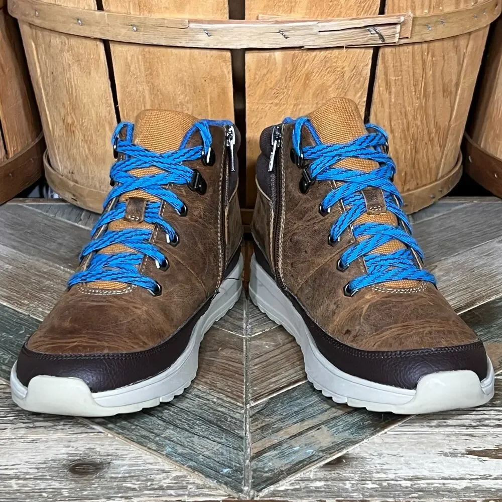 Clarks x Jack Nano Jaxton Run Brown Leather Blue Zip Up Laced Boots Boys Size 4